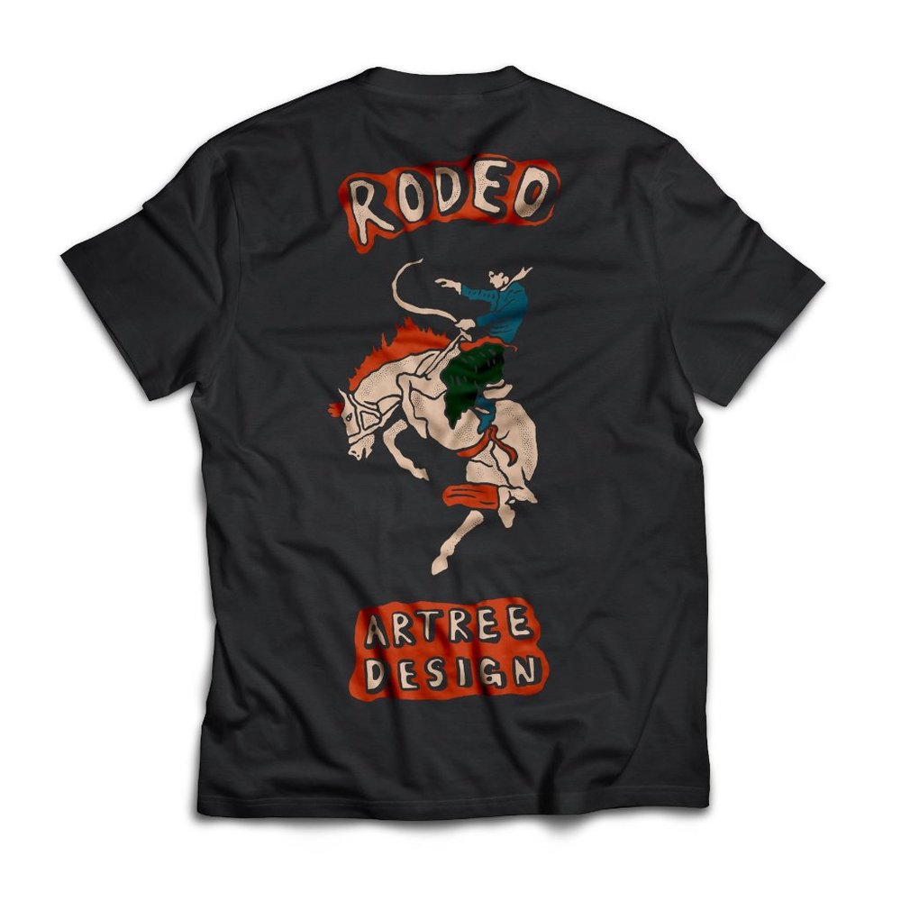 Black Rodeo Shirt Retro Vintage Womans Mens Tee Cowboy Western